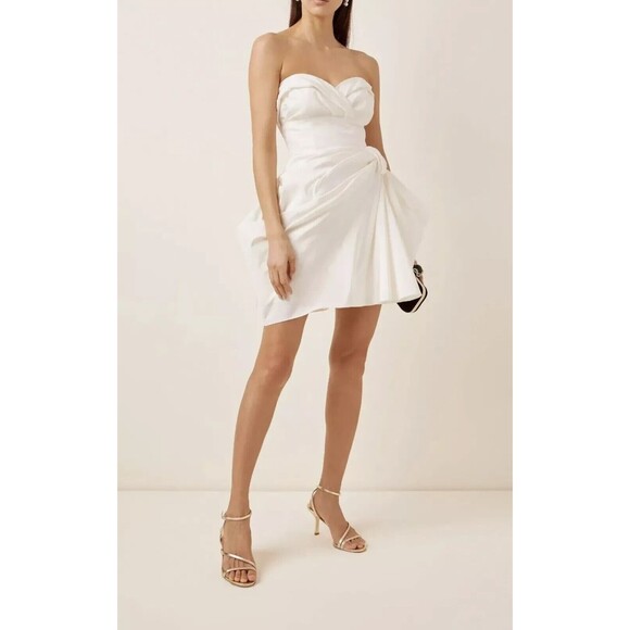 NWT. $2.9K Carolina Herrera Strapless Mini Dress Bow Moda Operandi Sz 8 white - Picture 1 of 5